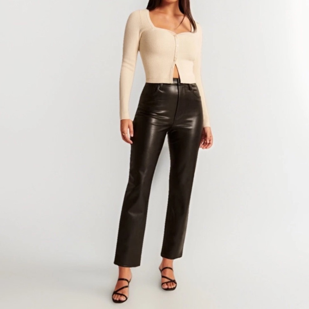 Abercrombie & Fitch Black Vegan Leather Pants Ankle Straight Ultra High Rise